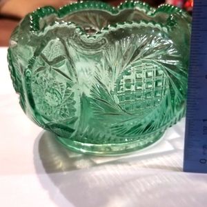 Vintage Fenton Hobstar Rose Bowl Blue Green Toothed Edge Footed Stamped Flawless